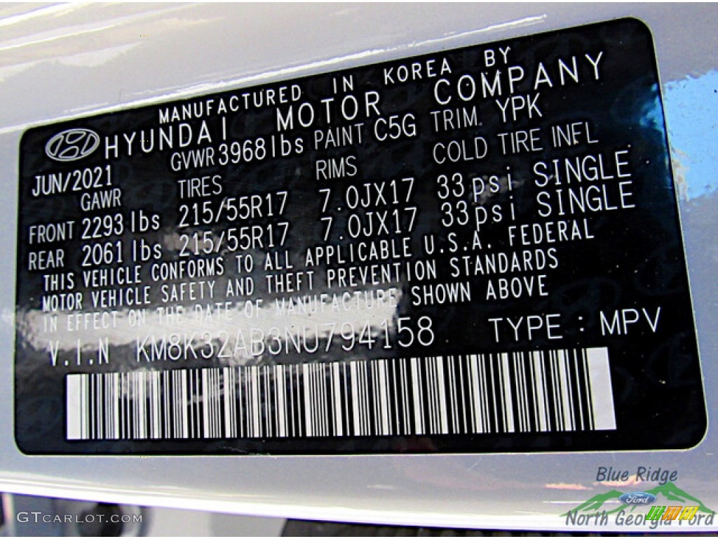2022 Hyundai Kona SEL Color Code Photos