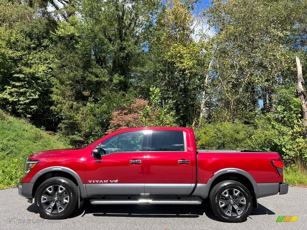 Red Metallic 2020 Nissan Titan Platinum Reserve Crew Cab 4x4 Exterior Photo #146645492