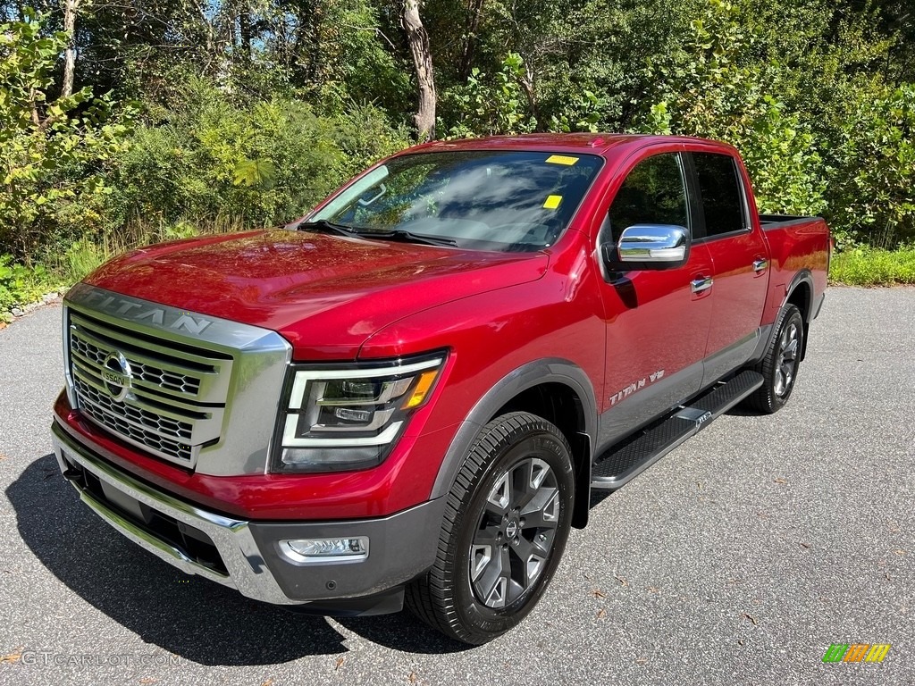 2020 Titan Platinum Reserve Crew Cab 4x4 - Red Metallic / Black/Brown photo #2