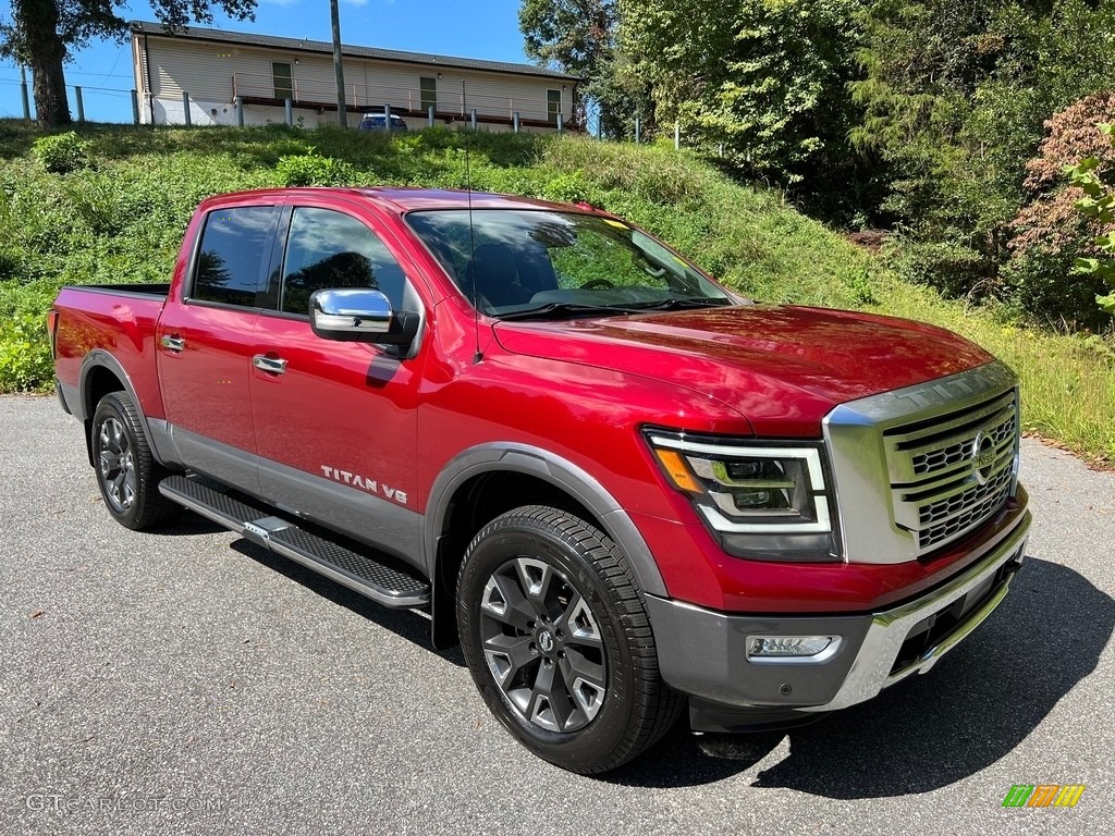Red Metallic 2020 Nissan Titan Platinum Reserve Crew Cab 4x4 Exterior Photo #146645559
