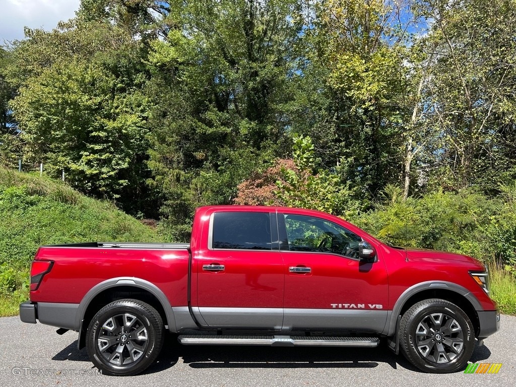 Red Metallic 2020 Nissan Titan Platinum Reserve Crew Cab 4x4 Exterior Photo #146645579