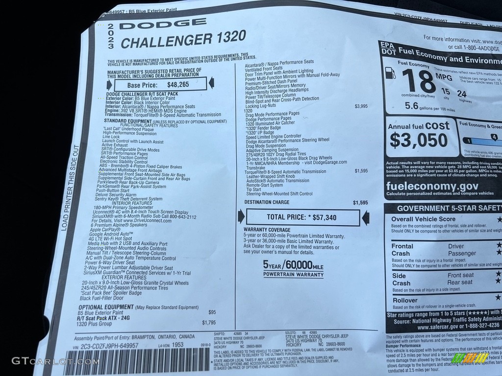 2023 Dodge Challenger 1320 Window Sticker Photo #146648213