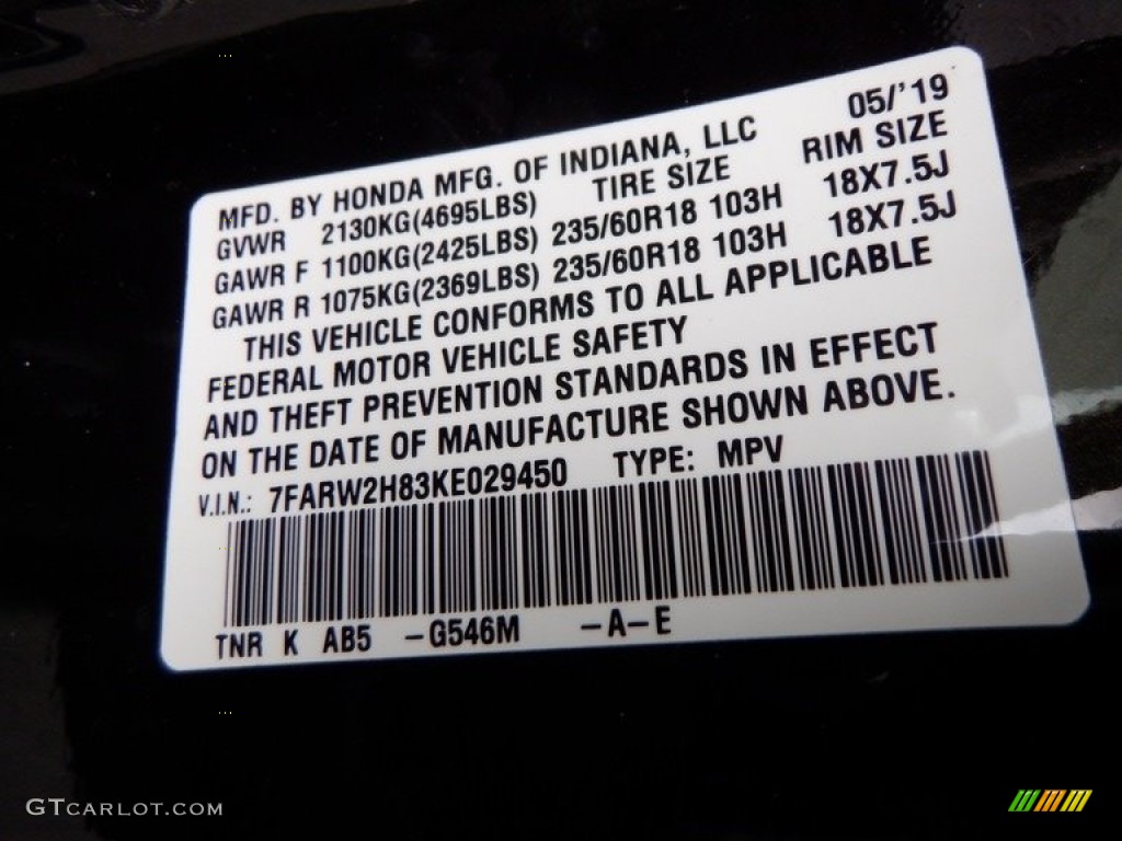2019 CR-V EX-L AWD - Crystal Black Pearl / Black photo #35