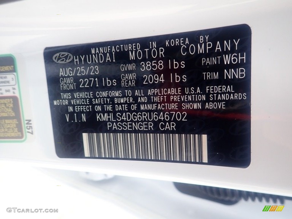 2024 Elantra Color Code W6H for Serenity White Photo #146650920