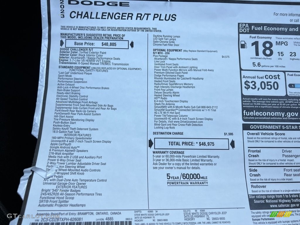 2023 Dodge Challenger R/T Plus Window Sticker Photo #146651682