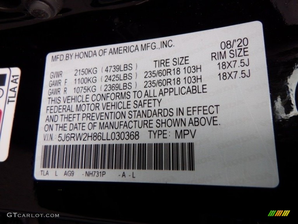 2020 CR-V EX-L AWD - Crystal Black Pearl / Black photo #30