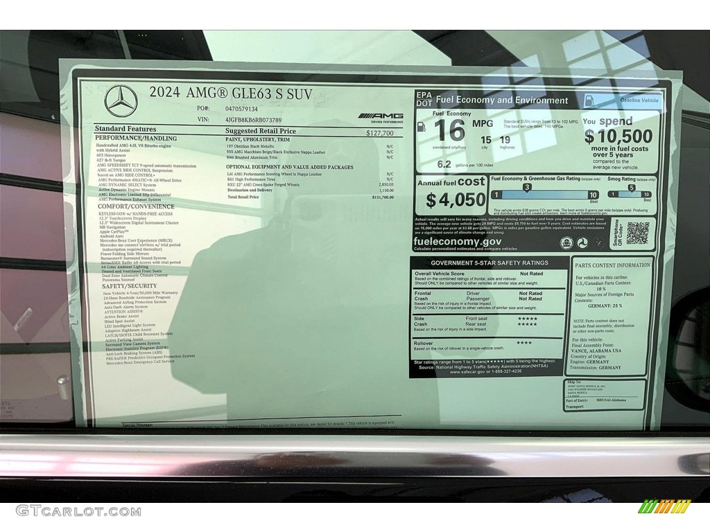 2024 Mercedes-Benz GLE 63 S AMG 4Matic Coupe Window Sticker Photo #146652917