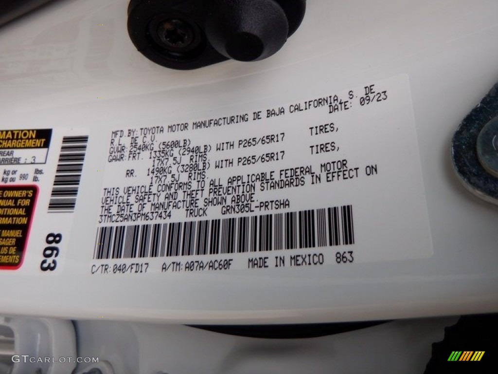 2023 Toyota Tacoma TRD Sport Double Cab 4x4 Color Code Photos
