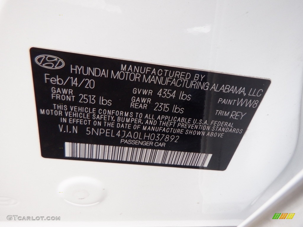 2020 Sonata SEL - Quartz White / Dark Gray photo #32