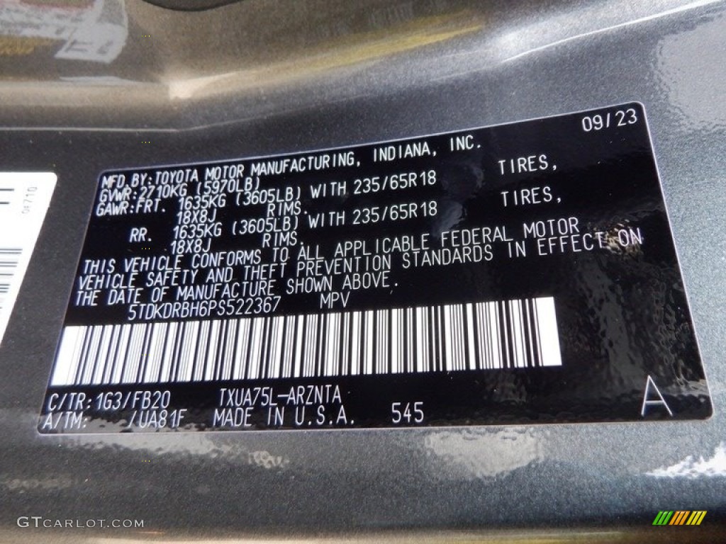 2023 Toyota Highlander LE AWD Color Code Photos
