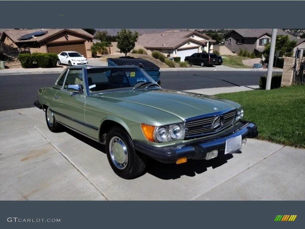 1977 SL Class 450 SL roadster - Silver Green Metallic / Parchment photo #13