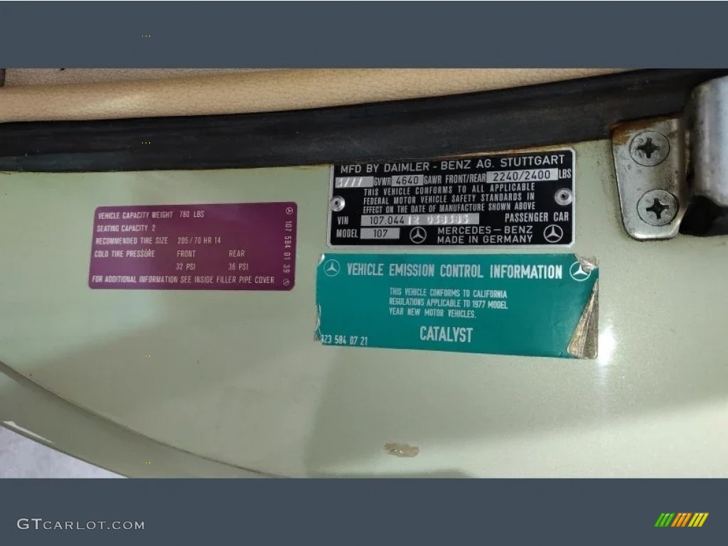 1977 Mercedes-Benz SL Class 450 SL roadster Info Tag Photos