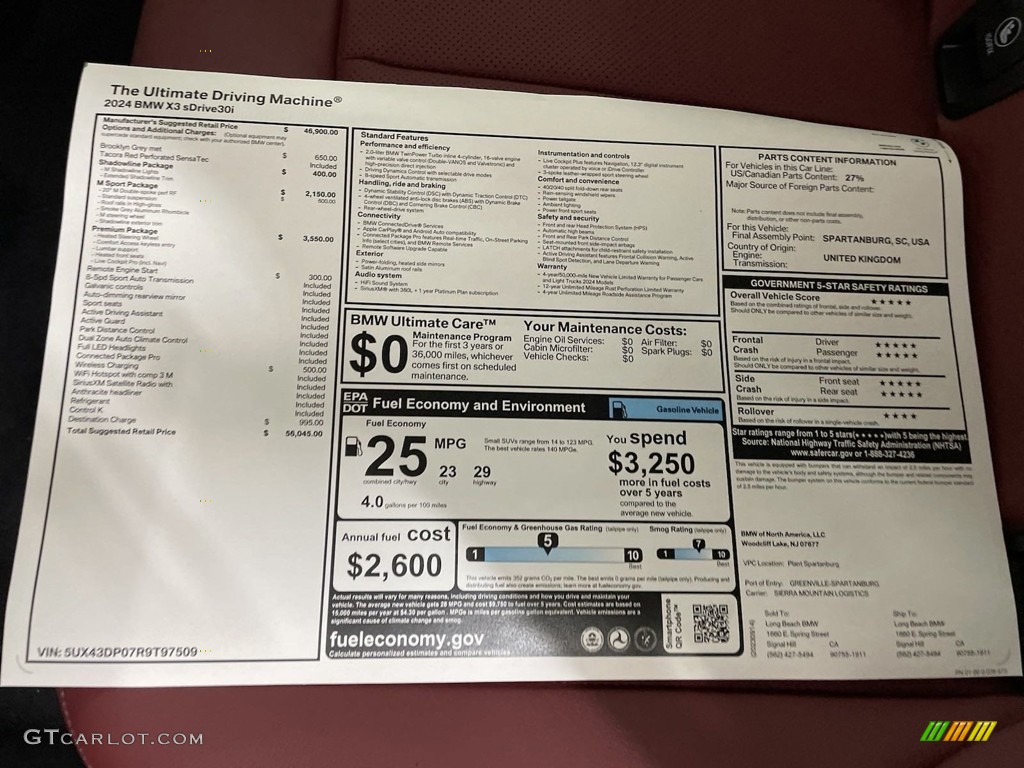 2024 BMW X3 sDrive30i Window Sticker Photo #146660612