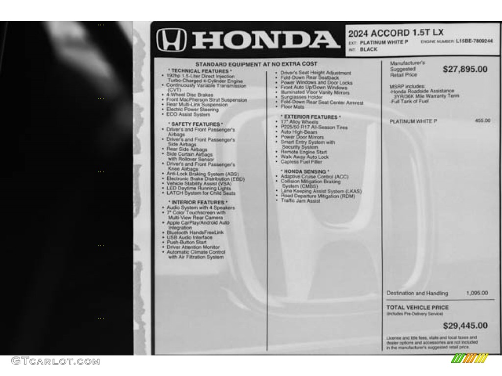 2024 Honda Accord LX Window Sticker Photo #146661193
