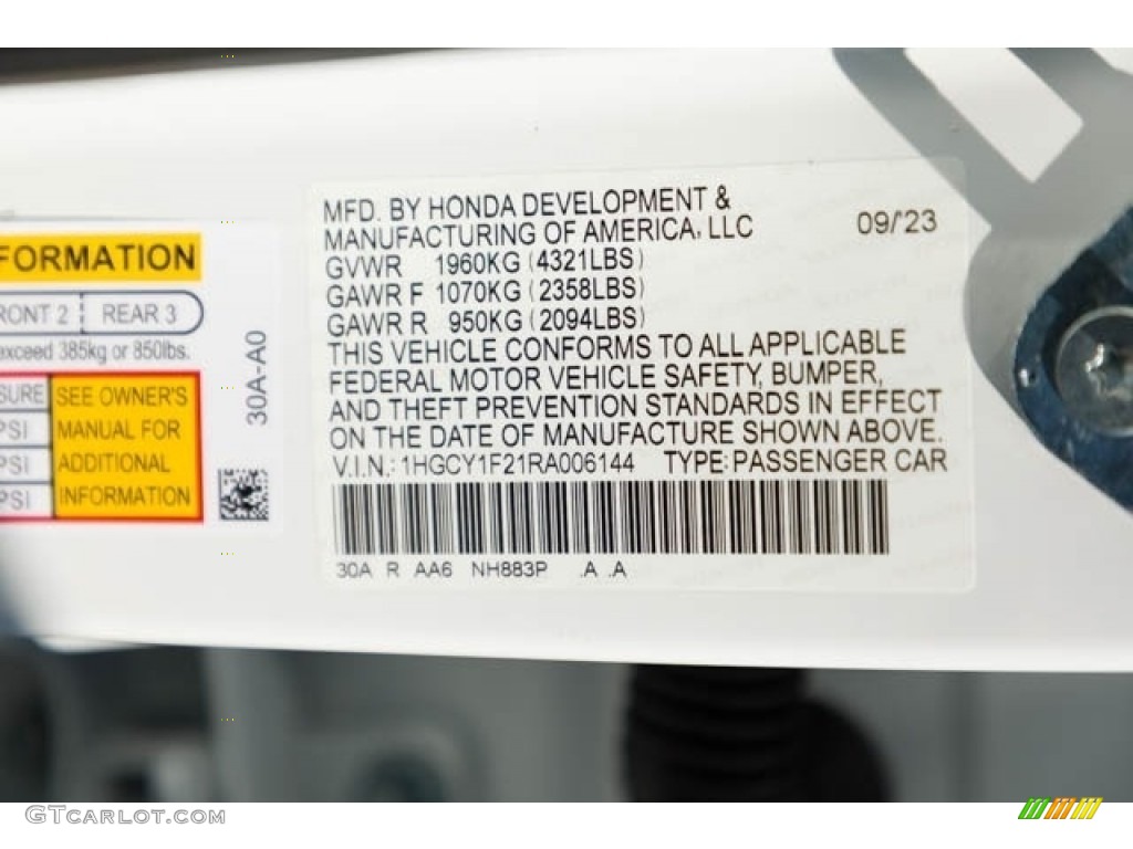 2024 Accord Color Code NH883P for Platinum White Pearl Photo #146661217