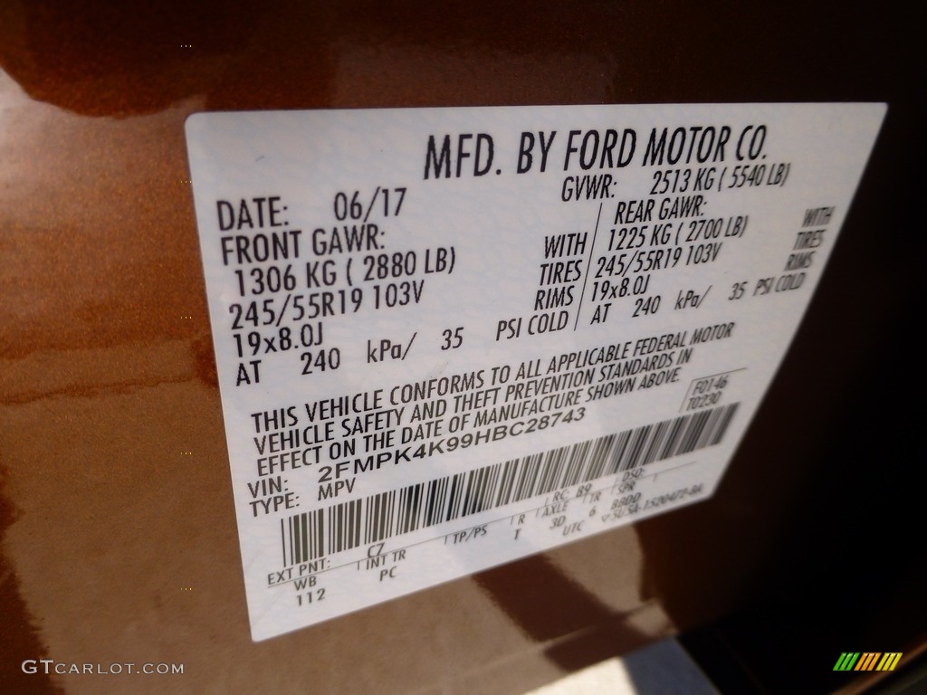 2017 Ford Edge Titanium AWD Color Code Photos