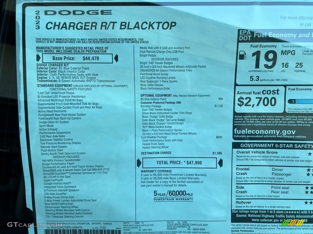2023 Dodge Charger R/T Blacktop Window Sticker Photos