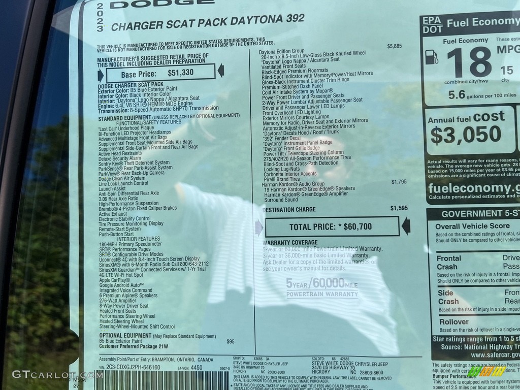 2023 Dodge Charger Scat Pack Daytona 392 Window Sticker Photos