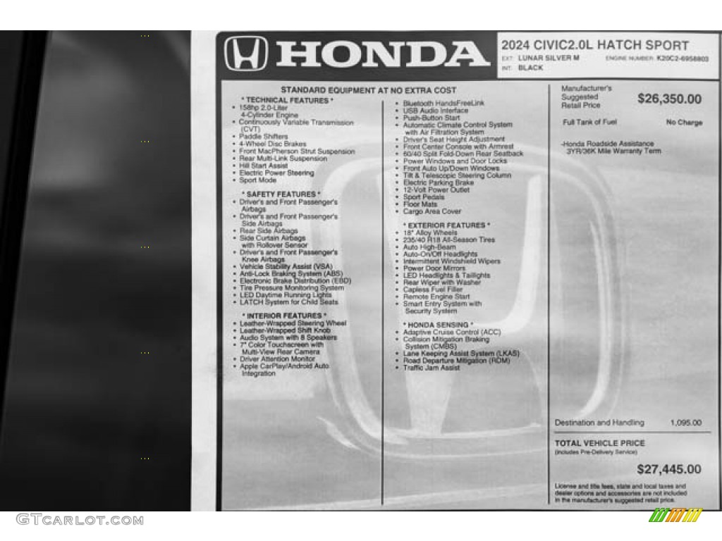 2024 Honda Civic Sport Hatchback Window Sticker Photo #146672831
