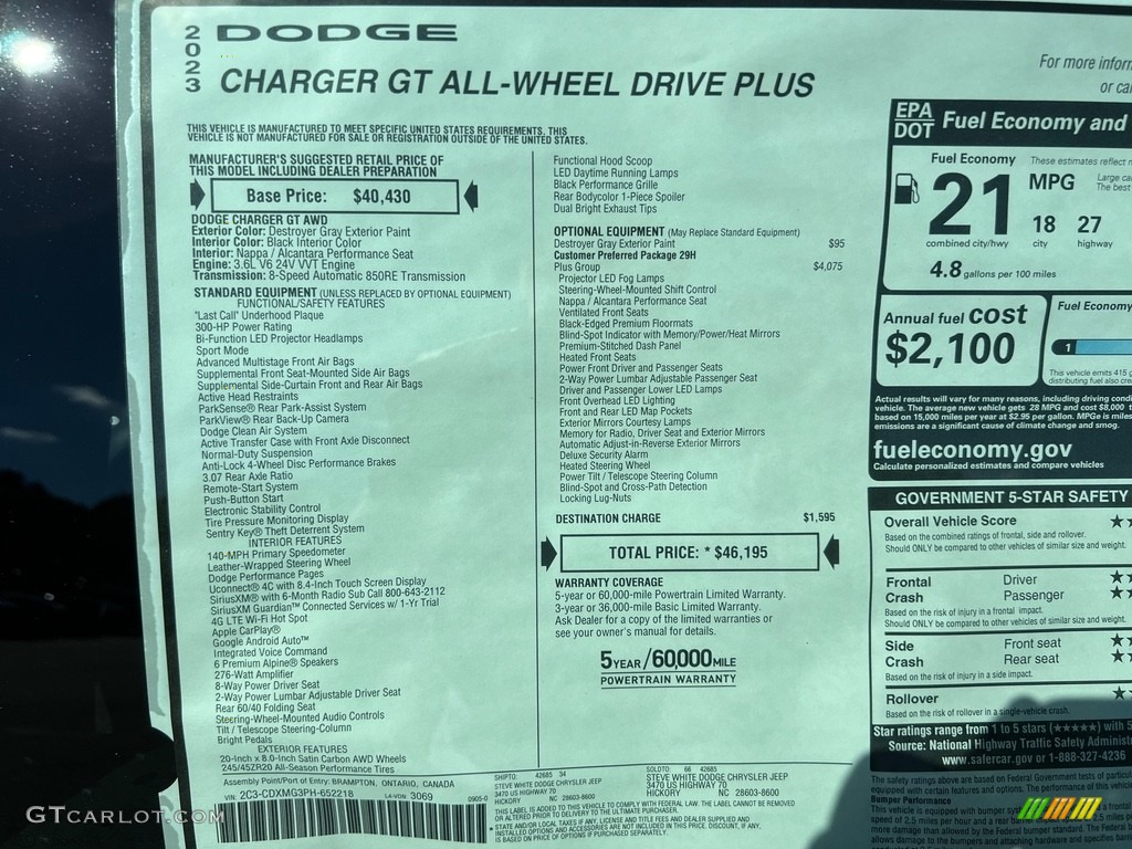 2023 Dodge Charger GT AWD Plus Window Sticker Photo #146673359