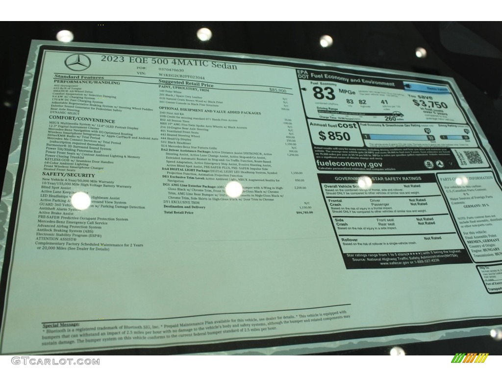 2023 Mercedes-Benz EQE 500+ 4Matic Sedan Window Sticker Photo #146676492