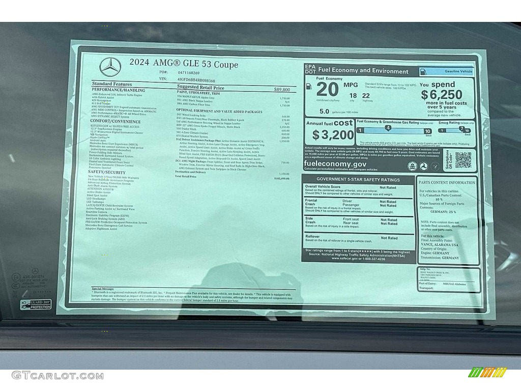 2024 Mercedes-Benz GLE 53 AMG 4Matic Coupe Window Sticker Photo #146677077