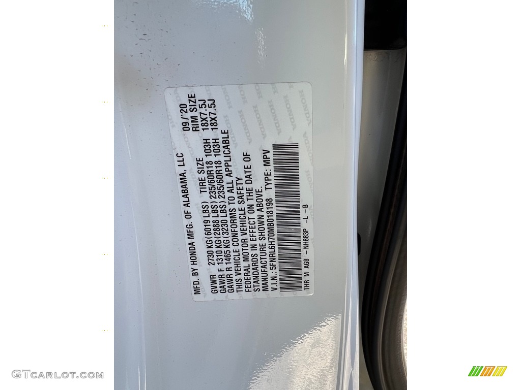 2021 Honda Odyssey EX-L Color Code Photos