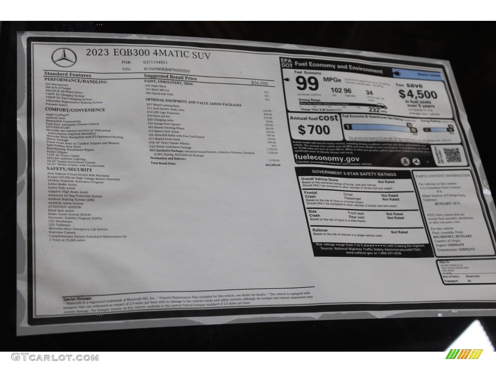 2023 Mercedes-Benz EQB 300 4Matic Window Sticker Photo #146678397
