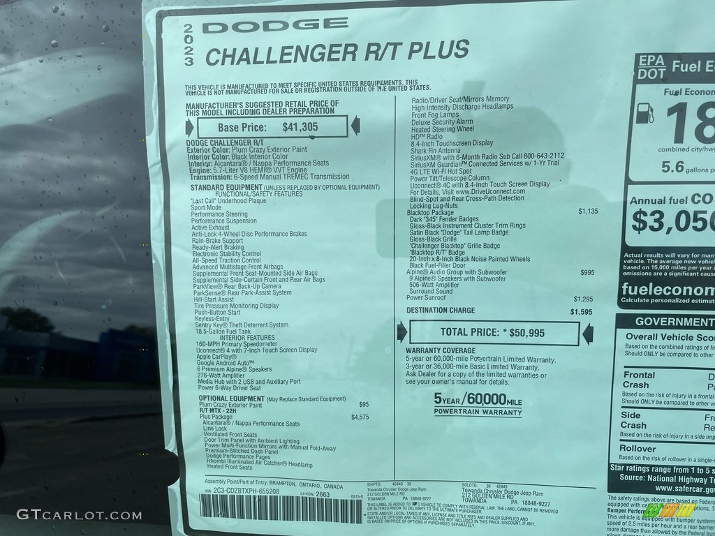 2023 Challenger R/T Plus - Plum Crazy Pearl / Black photo #21