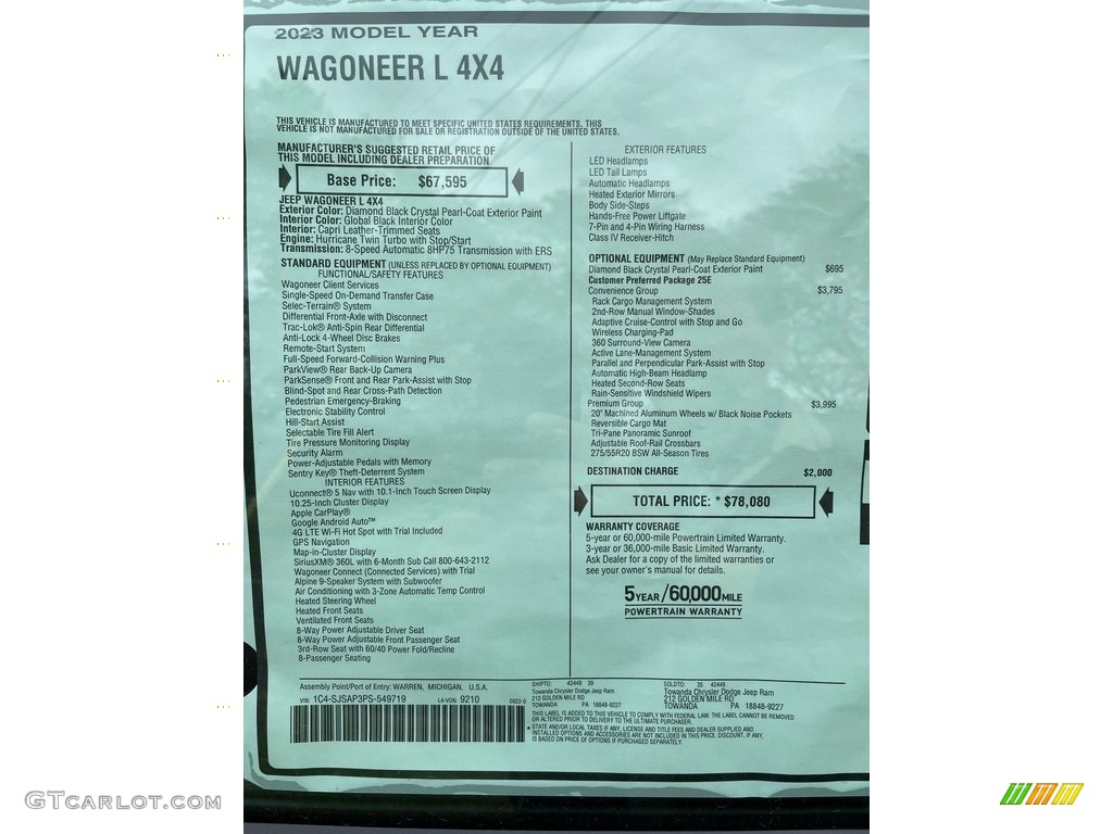2023 Jeep Wagoneer L Base 4x4 Window Sticker Photo #146678664