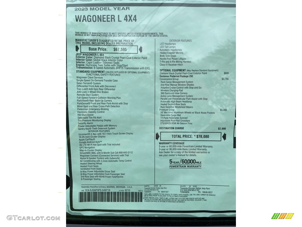2023 Jeep Wagoneer L Base 4x4 Window Sticker Photos