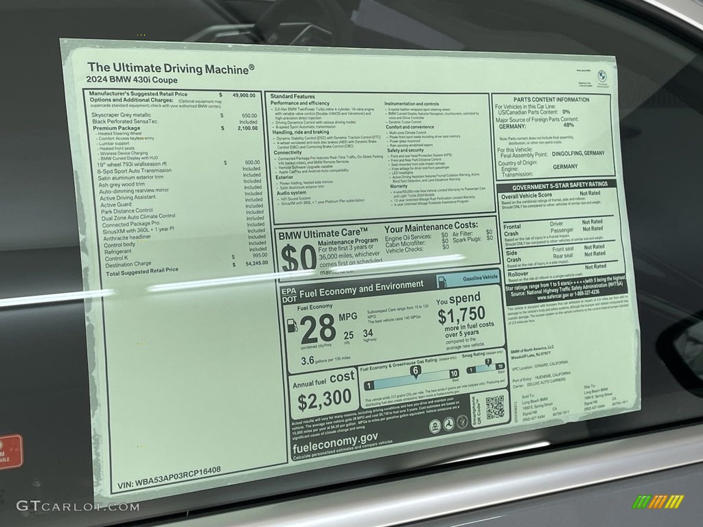 2024 BMW 4 Series 430i Coupe Window Sticker Photo #146681519