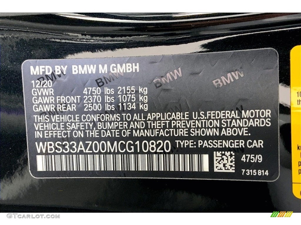 2021 M4 Color Code 475 for Black Sapphire Metallic Photo #146681679