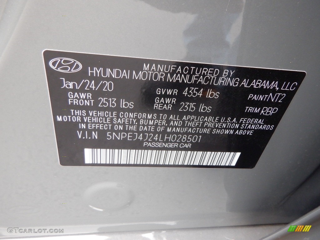 2020 Hyundai Sonata SEL Plus Color Code Photos