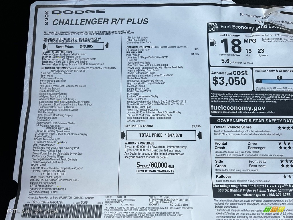 2023 Dodge Challenger R/T Plus Window Sticker Photo #146684885