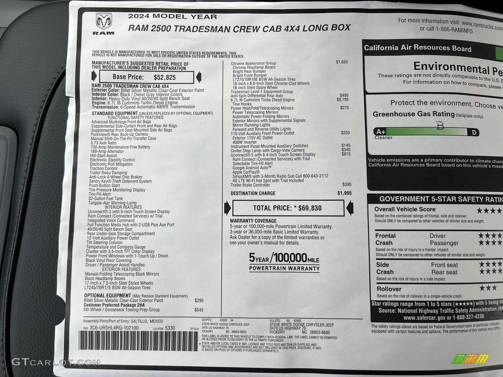 2024 Ram 2500 Tradesman Crew Cab 4x4 Window Sticker Photo #146684984