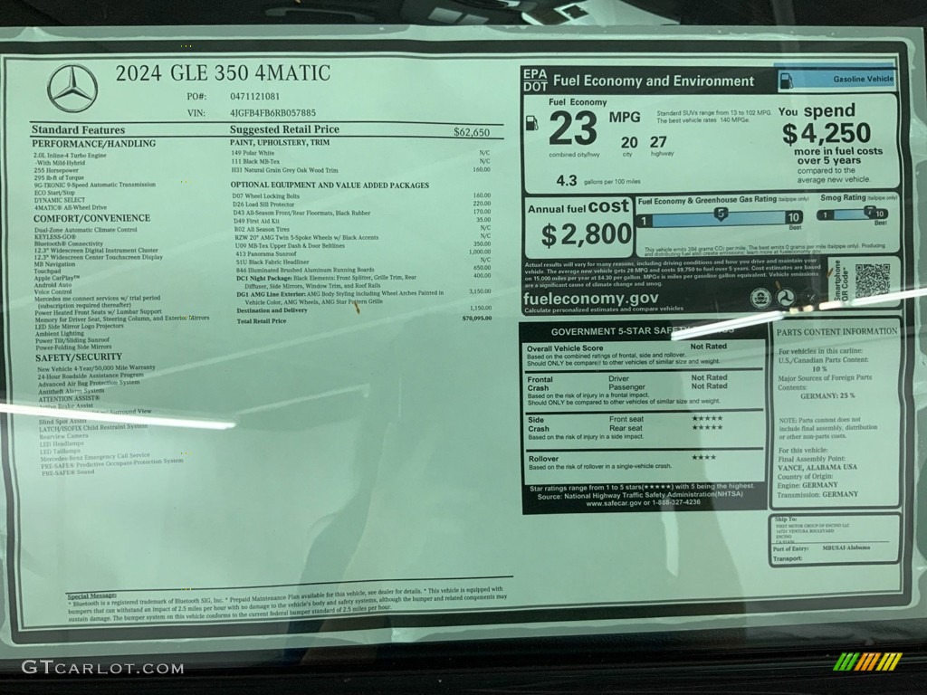 2024 Mercedes-Benz GLE 350 4Matic Window Sticker Photo #146686242