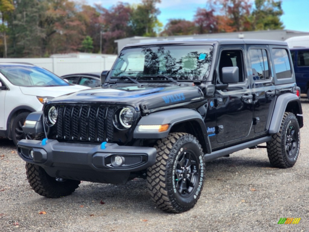 Black 2023 Jeep Wrangler Unlimited Willys 4XE Hybrid Exterior Photo #146687049