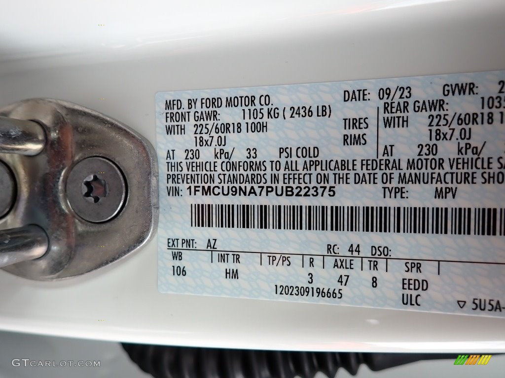2023 Escape Color Code AZ for Star White Metallic Tri-Coat Photo #146693513