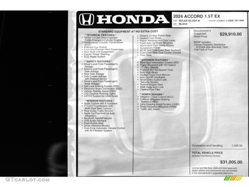 2024 Honda Accord EX Window Sticker Photos