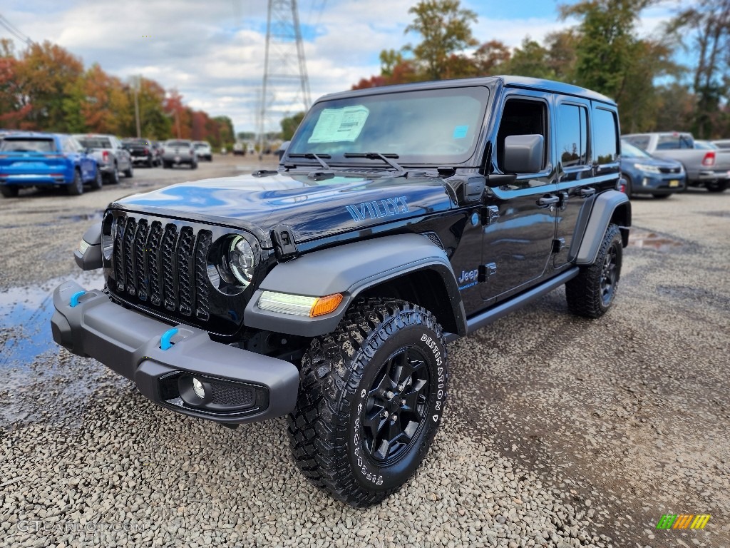 Black 2023 Jeep Wrangler Unlimited Willys 4XE Hybrid Exterior Photo #146697684