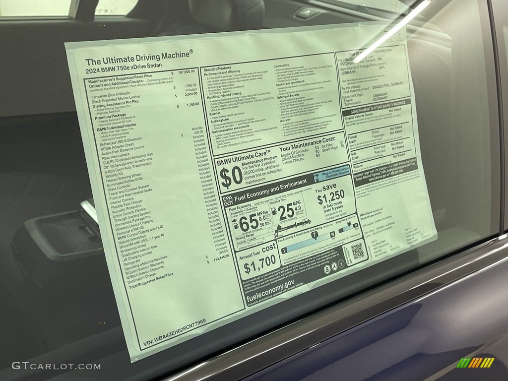 2024 BMW 7 Series 750e xDrive Sedan Window Sticker Photo #146697774