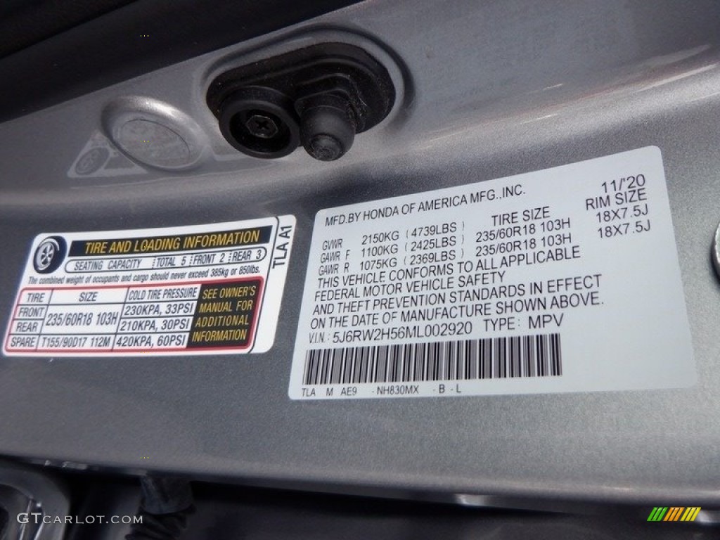 2021 Honda CR-V EX-L AWD Color Code Photos