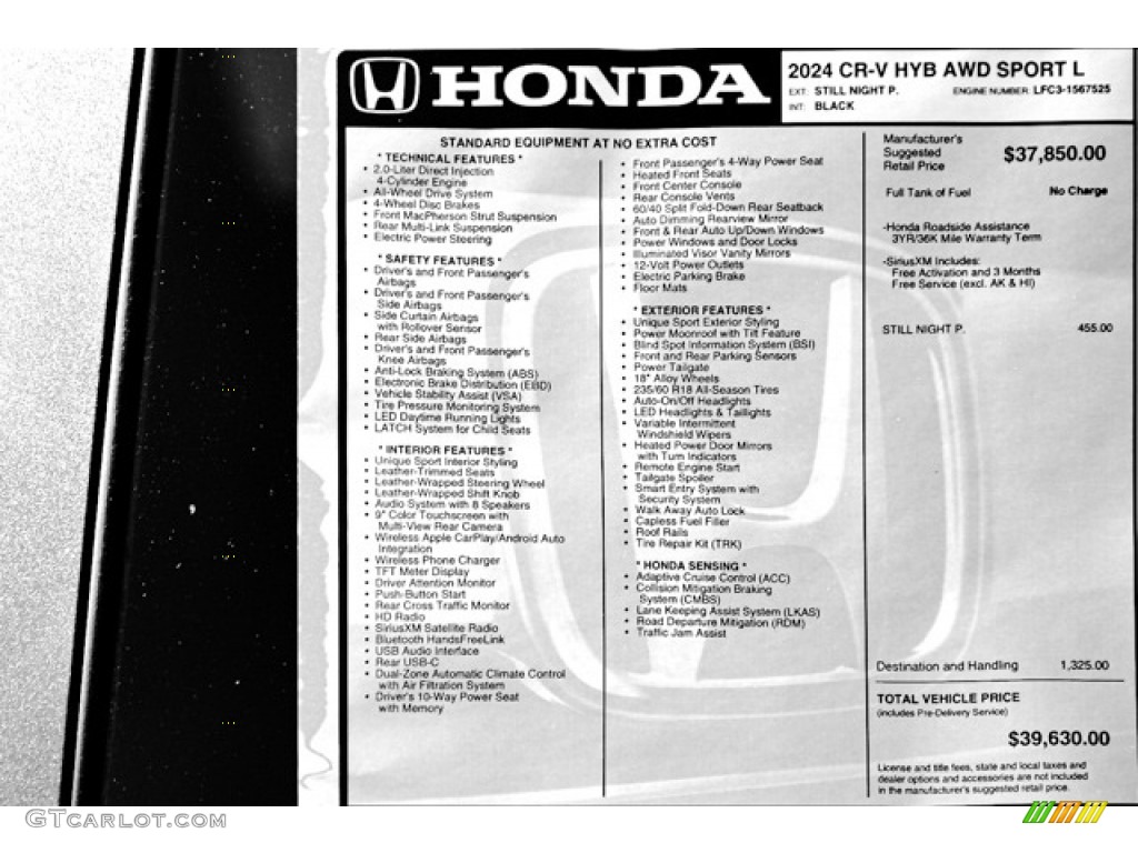 2024 Honda CRV SportL AWD Hybrid Window Sticker Photos