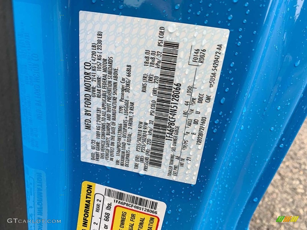 2022 Ford Mustang GT Fastback Color Code Photos