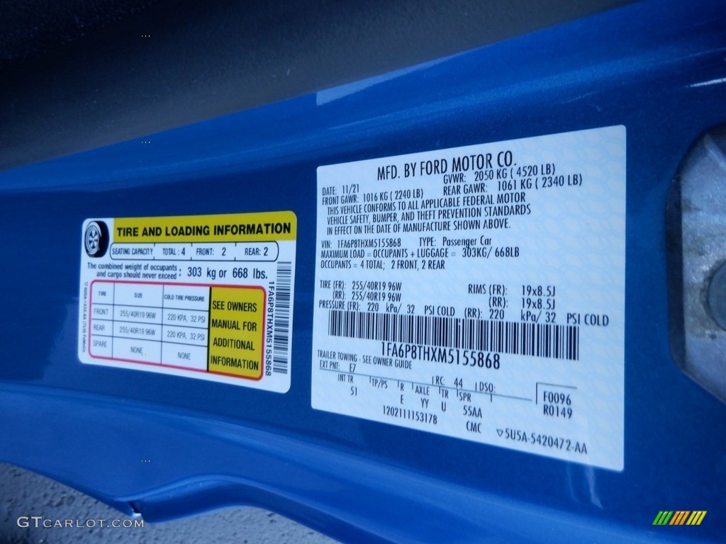 2021 Mustang Color Code E7 for Velocity Blue Metallic Photo #146710146