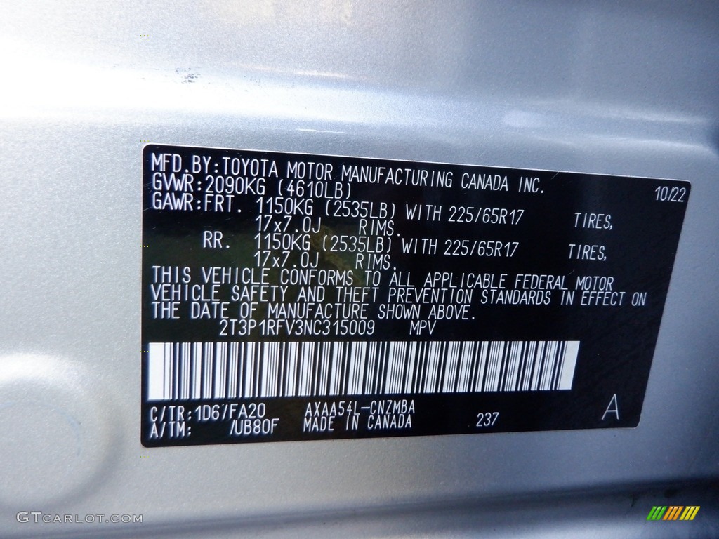 2022 Toyota RAV4 XLE AWD Color Code Photos