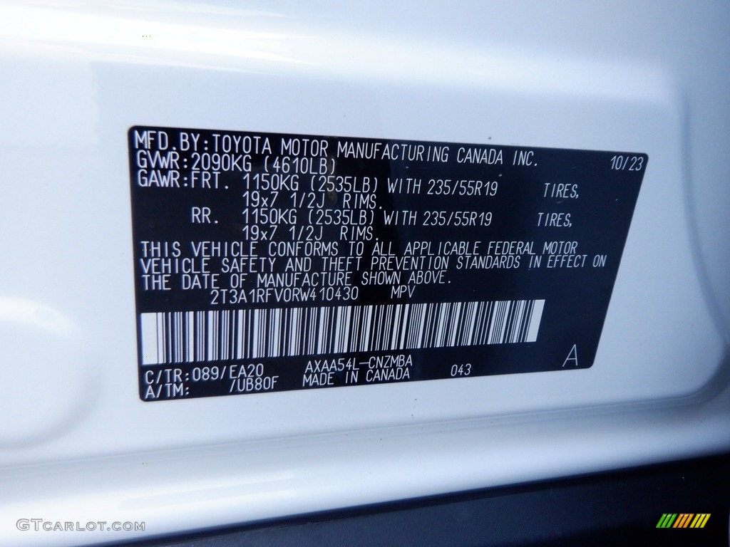 2024 RAV4 Color Code 089 for Wind Chill Pearl Photo #146714506