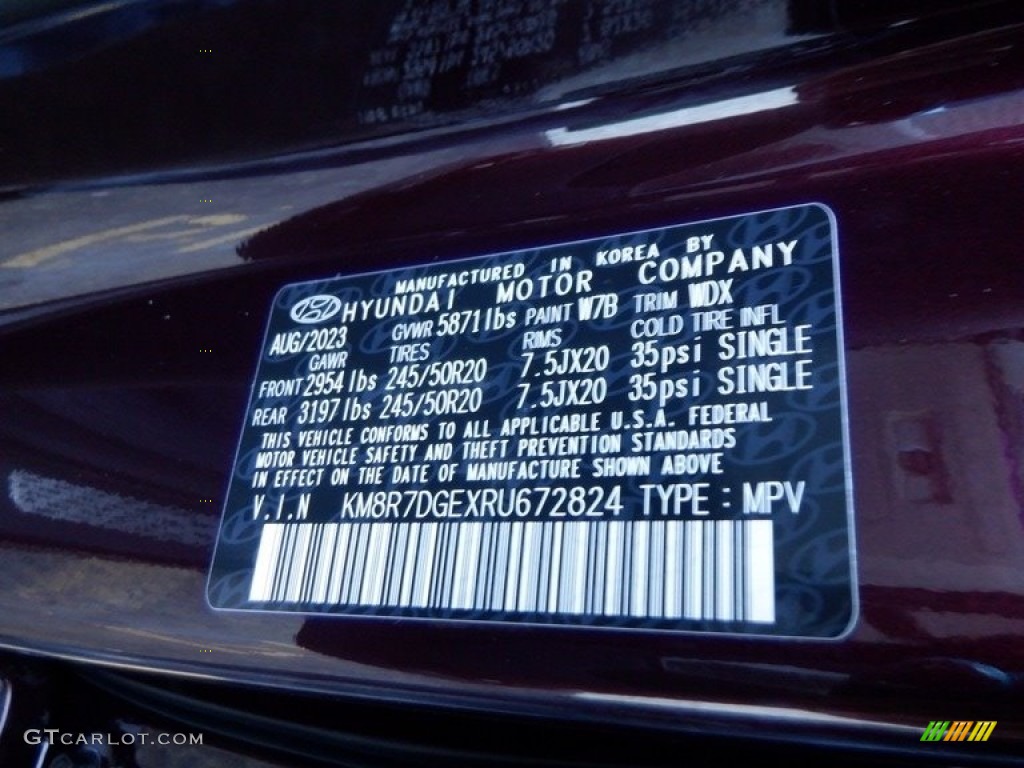 2024 Palisade Color Code W7B for Sierra Burgundy Photo #146717053