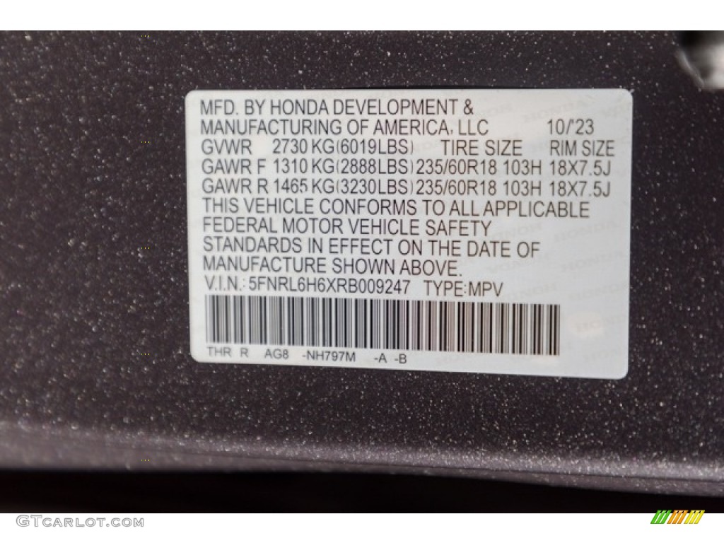 2024 Honda Odyssey EXL Color Code Photos